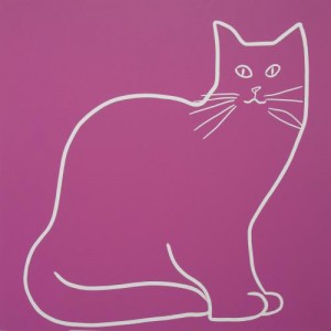 My Cat - Linocut, dark pink ink, by Jane Bristowe