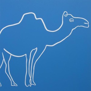 Camel - Linocut, blue ink, by Jane Bristowe