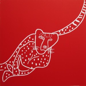 Cheetah - Linocut, red ink, by Jane Bristowe