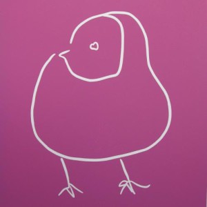 Chick - Linocut, pink ink, by Jane Bristowe
