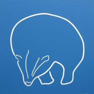 Badger - Linocut, Blue ink, by Jane Bristowe