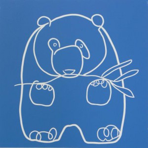 Panda - Linocut, blue ink, by Jane Bristowe