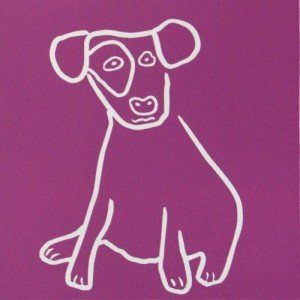 Puppy - Linocut, pink ink, by Jane Bristowe