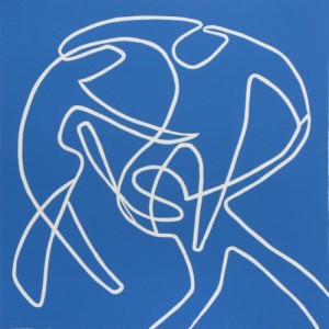 Dancers - Linocut, blue ink, by Jane Bristowe