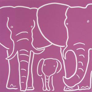Elephant Family - Linocut, dark pink ink, by Jane Bristowe
