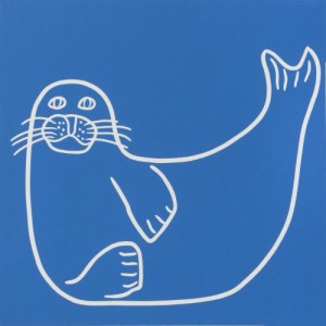 Seal - Linocut, blue ink, by Jane Bristowe