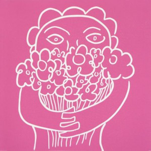 Flowers - Linocut, pink ink, by Jane Bristowe