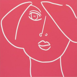 Tulip Woman - Linocut, deep pink ink, by Jane Bristowe