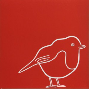 Troubador Robin - Linocut, red ink, by Jane Bristowe