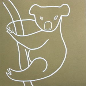 Koala - Linocut, gold ink, by Jane Bristowe
