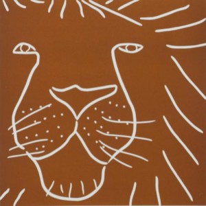 Lion Head - Linocut, brown ink, by Jane Bristowe