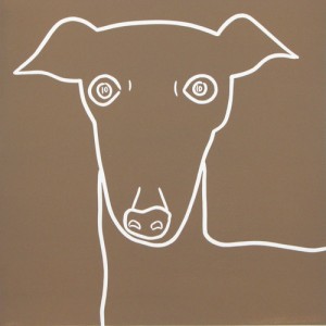 Italian Greyhound Hound Dog - Linocut, light brown ink, by Jane Bristowe