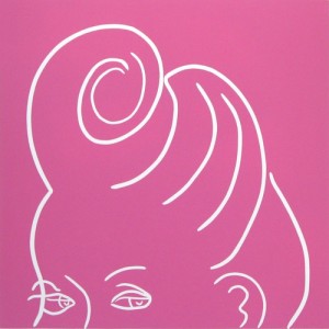 Curl - Linocut, hairstyle, pink ink, by Jane Bristowe