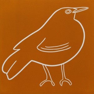 Blackbird - Linocut, orange ink, by Jane Bristowe
