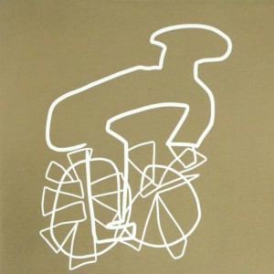 Cyclist Gold - Linocut, gold ink, by Jane Bristowe
