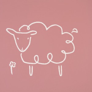 Sheep - Linocut, muted pink ink, by Jane Bristowe