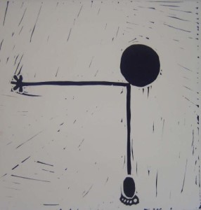 Figure - Linocut, black ink, by Jane Bristowe