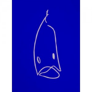 Fish - Linocut, blue ink, by Jane Bristowe