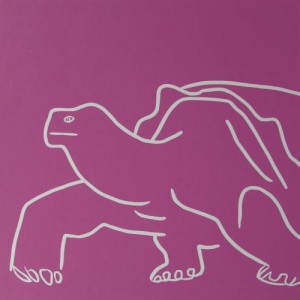 Tortoise - Linocut, dark pink ink, by Jane Bristowe
