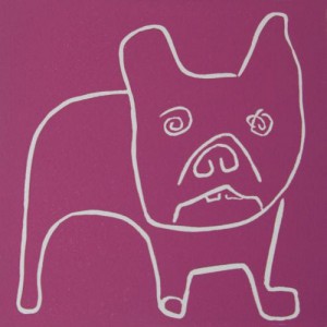Winslow, boxer dog - Linocut, plum ink, by Jane Bristowe