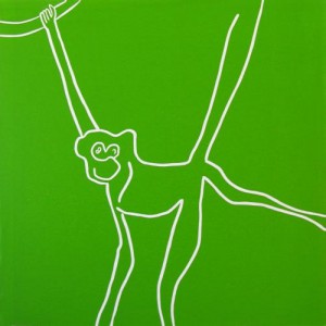 Toad Monkey - Linocut, green ink, by Jane Bristowe