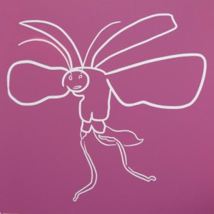 Flying Beetle - Linocut, pink ink, by Jane Bristowe