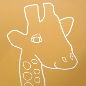 Giraffe Head- Linocut, mustard yellow ink, by Jane Bristowe