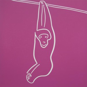 Gibbon - Linocut, dark pink ink, by Jane Bristowe
