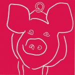 Pig - Linocut, Fuschia Pink ink, by Jane Bristowe