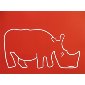 Really Big Rhino - Linocut, red ink, by Jane Bristowe