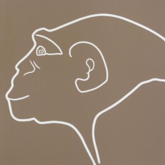 Chimpanzee - Linocut, mushroom ink, by Jane Bristowe