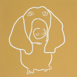 Bassett Dog - Linocut, mustard yellow ink, by Jane Bristowe