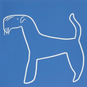 Airdale dog - Linocut, blue ink, by Jane Bristowe