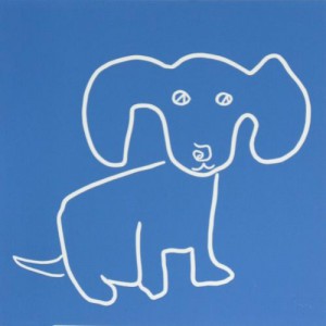 Puppy with Big Ears  - Linocut, blue ink, by Jane Bristowe