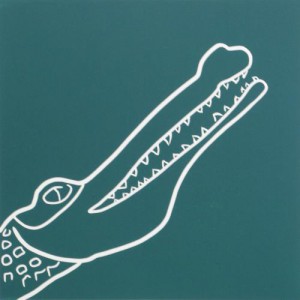 Crocodile - Linocut, blue-green ink, by Jane Bristowe