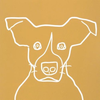Rescue Dog - Linocut, mustard yellow ink, by Jane Bristowe
