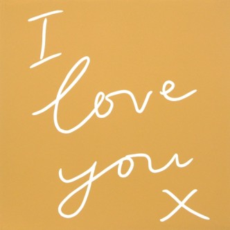I Love You x - Linocut, Yellow ink, by Jane Bristowe