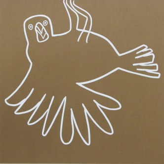 Weaver Bird - Linocut, light brown ink, by Jane Bristowe