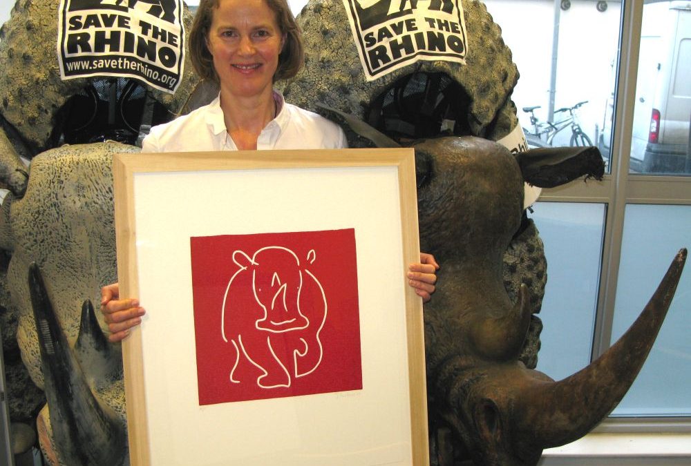 Red Rhino Linocut Donated to Save the Rhino