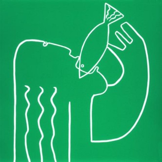 Woman and Fish - Linocut, green ink, by Jane Bristowe