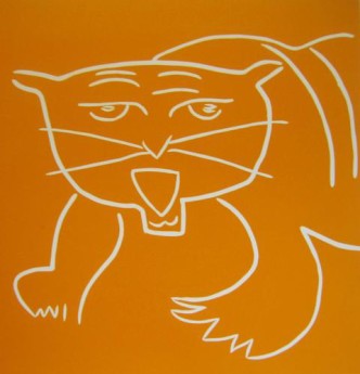 Tiger - Linocut, orange ink, by Jane Bristowe