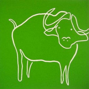 Water Buffalo - Linocut, green ink, by Jane Bristowe