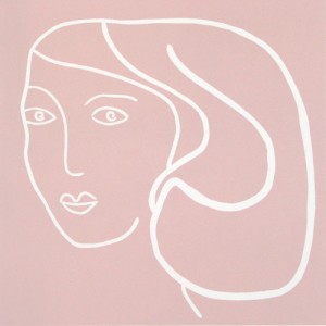 Dusky woman - Linocut, pink ink, by Jane Bristowe