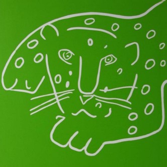 Leopard - Linocut, green ink, by Jane Bristowe