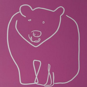 Bear - Linocut, rasberry pink ink, by Jane Bristowe