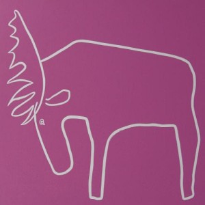 Moose - Linocut, pink ink, by Jane Bristowe