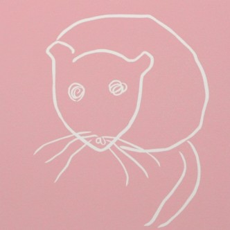 Mouse - Linocut, pink ink, by Jane Bristowe