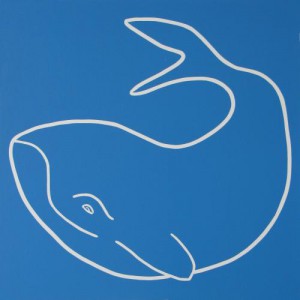 Whale - Linocut, blue ink, by Jane Bristowe